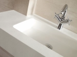 Plan vasque lavabo sur mesure : L 120 à 201 x P 40 à 51 cm, finition lisse mate, 10 couleurs au choix, Anti bactérien, résine Akrytan® teinté dans la masse, Livraison Offerte.